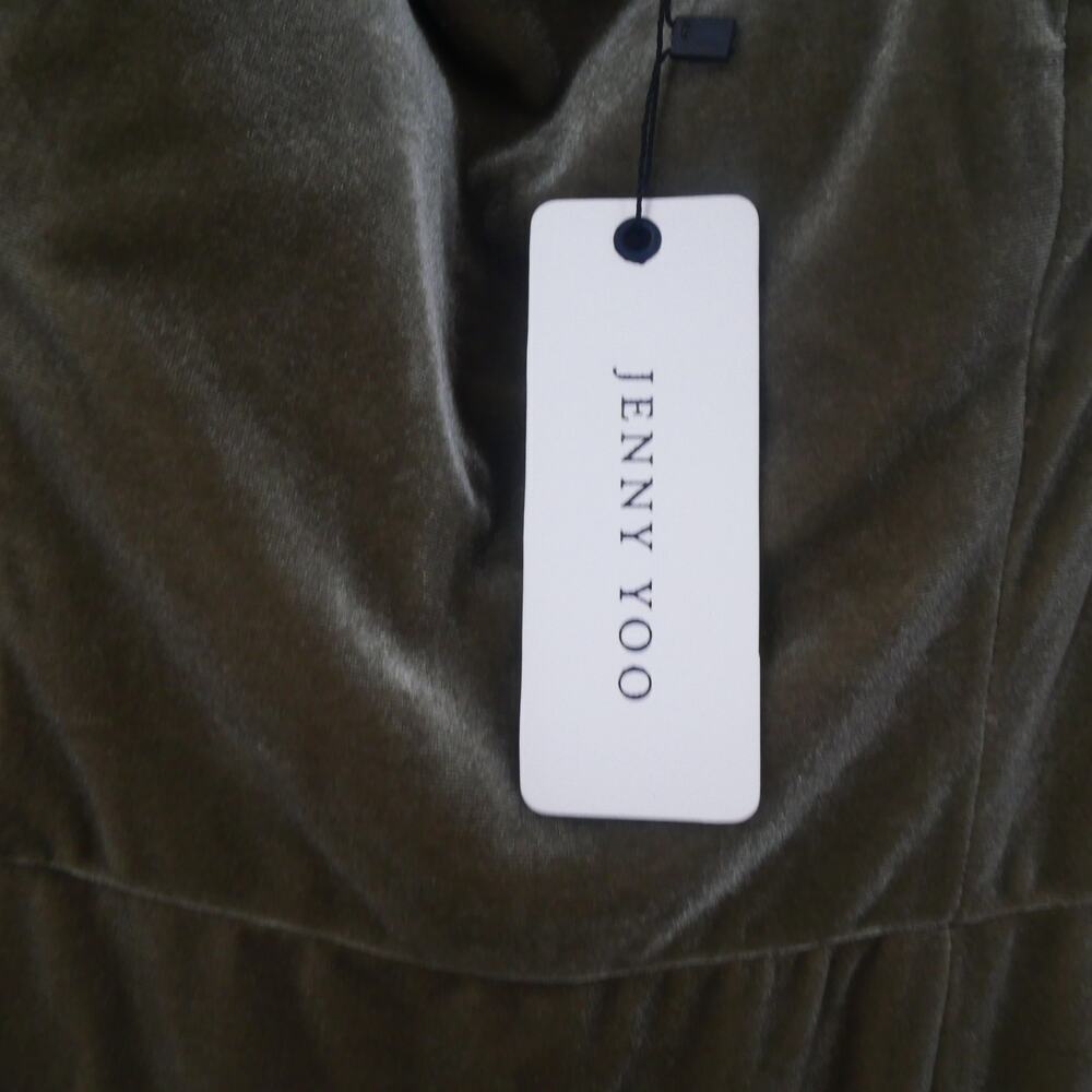 NEW Jenny Yoo women's 10 Quinn Velvet Velour Long Maxi Dress Slit Sage Green - Picture 4 of 11
